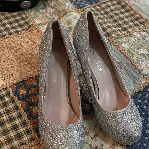 Bella Luna, silver sequin high heel shoes - Picture 1 of 5